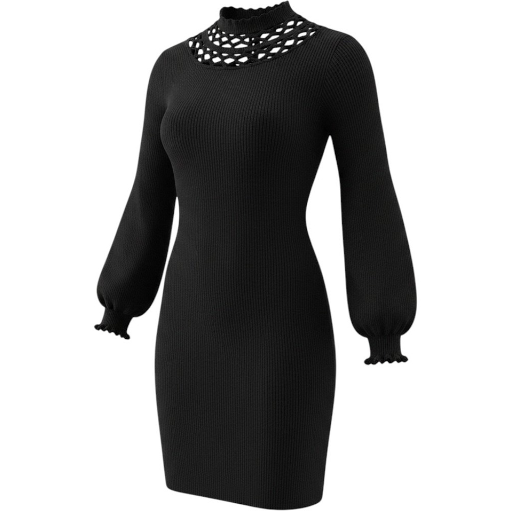 Vintage St. John Knits Black Crochet Collar Sweater Dress 60s 70s Mod